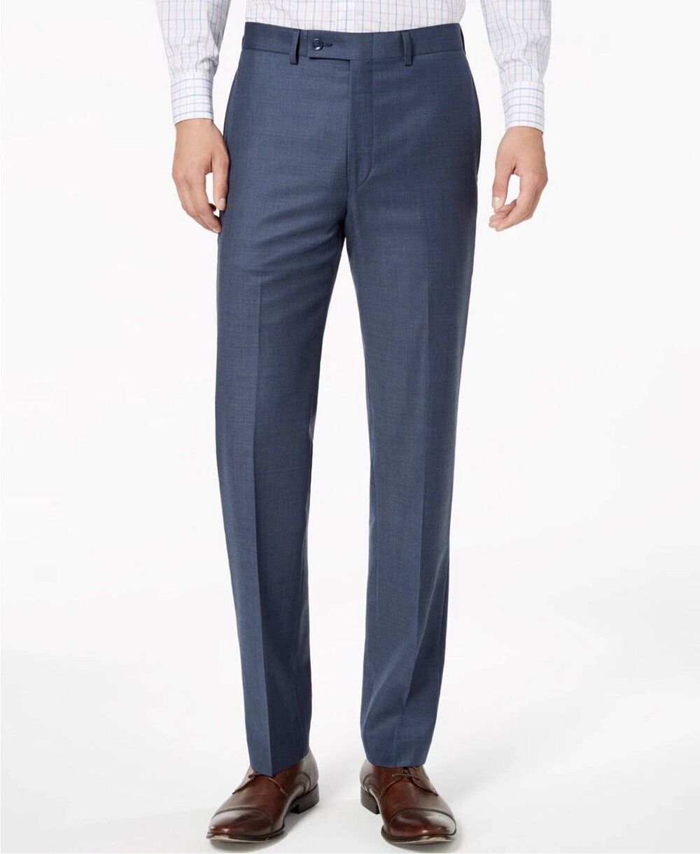 Calvin Klein Men's Classic-Fit Suit Pants Blue 33x30 Flat Front 100% Wool Office